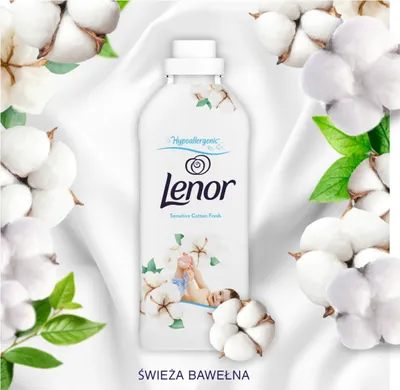 Zdjęcie produktu dla Lenor Płyn do płukania tkanin Sensitive Bawełna Fresh 987ml, 47 prań