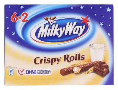 Produktbild von MilkyWay Crispy Rolls 6x2 Waffelröllchen mit Milchcreme 150g