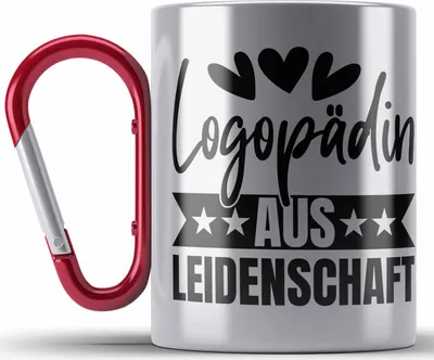 Produktbild von Trendation - Logopädin Aus Leidenschaft Edelstahl Tasse Karabiner Geschenk Logopädie Logopäde (Rot)