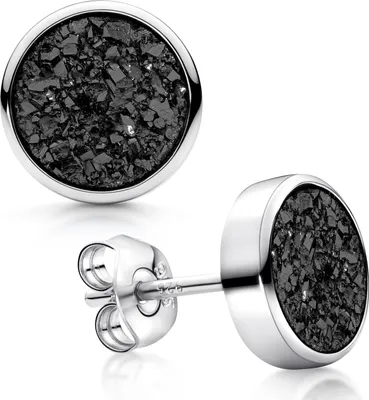 Produktbild von MATERIA by Matthias Wagner Flache Ohrstecker Silber 925 - Damen Glitzer Ohrringe schwarz SO-74-Schwarz