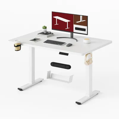 Produktbild von SANODESK Höhenverstellbarer Schreibtisch elektrisch, 4 Memory-Funktion Antikollisionsschutz 70 kg Tragkraft, Haken, Kabelmanagement 110x60cm(Weiß)