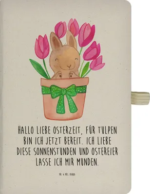 Produktbild von Mr. & Mrs. Panda Tagebuch Hase Tulpen - Transparent - Geschenk, A5 Heft, Adressbuch, Notizbuch, Blumenstrauß, Ostern, Journal, Ostergeschenk, Alternative zu Blumen