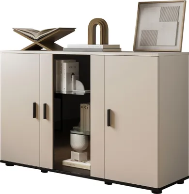 Produktbild von MIRJAN24 Sideboard Soho S-7, Sideboard mit drei Drehtüren (Farbe: Cashmere / Cashmere + Schwarz, ohne Beleuchtung)