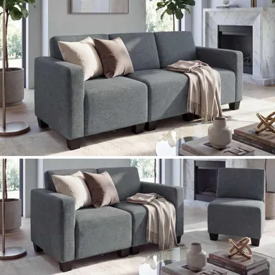 Produktbild von Modular 3-Sitzer Sofa Couch Moncalieri, Stoff/Textil  grau