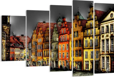 Produktbild von Bild auf Leinwand - Leinwandbild - Bunte Häuser historische Denkmäler - 150x100cm - Wand Bild - Wanddeko - Leinwanddruck - Bilder - Kunstdruck - Leinwand bilder - Wandkunst - EG150x100-0251