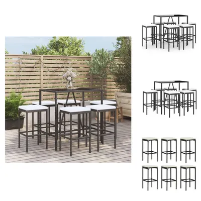 Immagine prodotto di vidaXL Set bar da giardino 7 pezzi con cuscini in poly rattan nero - Set di mobili da giardino