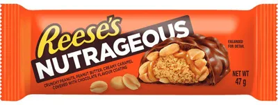Produktbild von Reese's Nutrageous Erdnuss-Schokoriegel 47g – Knuspriger Snack mit Erdnüssen, Karamell & Erdnussbutter