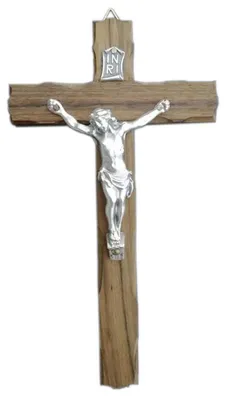 Wandkreuz aus Walnussholz, versilbert, 18 cm, handgefertigt
