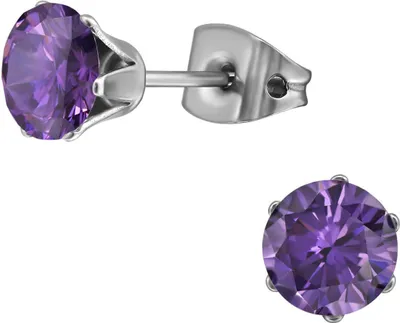 Produktbild von Titan Ohrringe Ohrstecker mit Zirkonia in verschiedenen Farben Größe - 6 mm Farbe - Lila