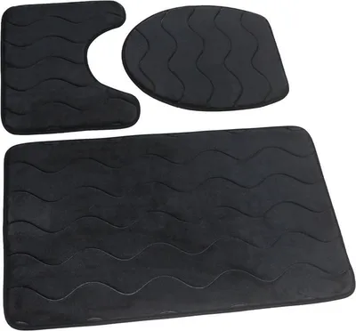 Produktbild von Badezimmer Teppiche Sumba Schwarz 23 - Dreiteilig 3 Stück: Teppich 45x75+ Unterlage 45x35+ Auflage 44x38