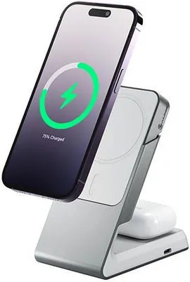 Produktbild von Alogic Ladegerät univers. 2in1 mit Halterung MagSafe+QI weiß