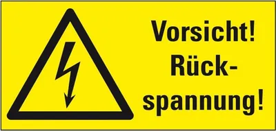 Produktbild von Dreifke® Aufkleber I Warn-Kombischild Vorsicht! Rückspannung!, RoHS konform, ...