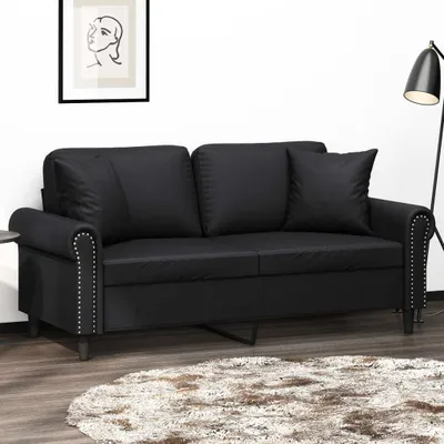 Produktbild von 2-Sitzer-Sofa mit Zierkissen Schwarz 140 cm Kunstleder 3200930
