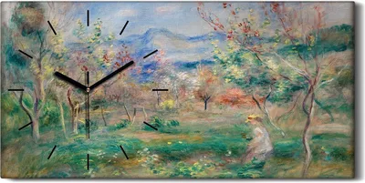 Produktbild von Wandbild Leinwand Bilder Wanduhr 60x30 Malerei Wald Bäume Berg Landschaft - schwarze Hände