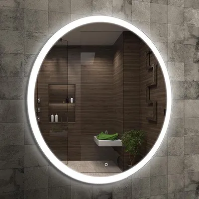Image de Miroirs de salle de bains ronds avec éclairage LED, miroirs ronds à LED avec interrupteur tactile, miroirs ronds avec éclairage LED blanc naturel
