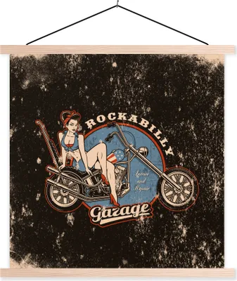 Produktbild von MuchoWow® Textilposter Mancave - Frauen - Motorrad - Vintage 60x60 cm mit holzfarbenen Rahmen - Wanddekoration