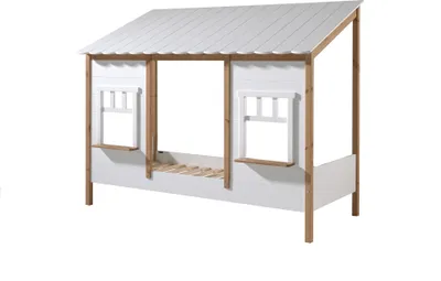 Produktbild von Vipack Landhausbett mit Dach, Liegefläche 90 x 200 cm, inkl. Lattenrost, Ausf. teilmassiv Kiefer, Farbe Oak/Weiß