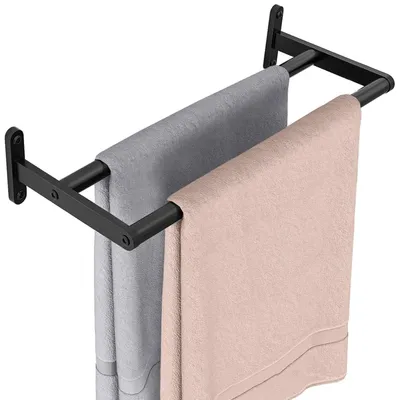 Immagine prodotto di Portasciugamani doppio, 40 cm, acciaio inossidabile nero, da montare a parete
