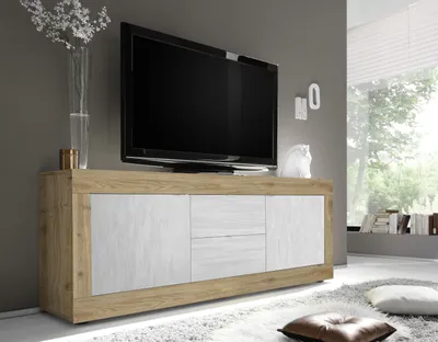 Produktbild von TV-Board >Belinda< in Eiche Cadiz / Weiss - 210x66x43cm (BxHxT)