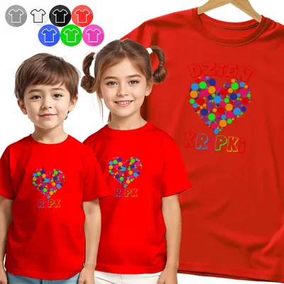 Zdjęcie produktu dla Koszulka Dziecięca Tshirt - Kolorowe Kropki Serce Na Dzień Kropki - 134 M
