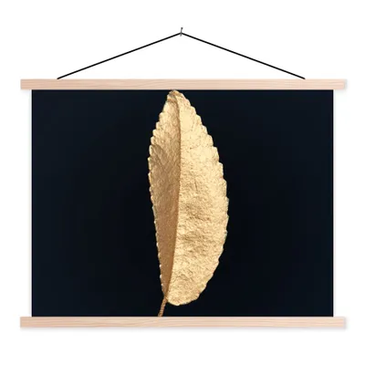 Produktbild von MuchoWow® Textilposter Blätter - Schwarz und Gold - Luxus - Chic - Natur 40x30 cm mit holzfarbenen Rahmen - Bilder