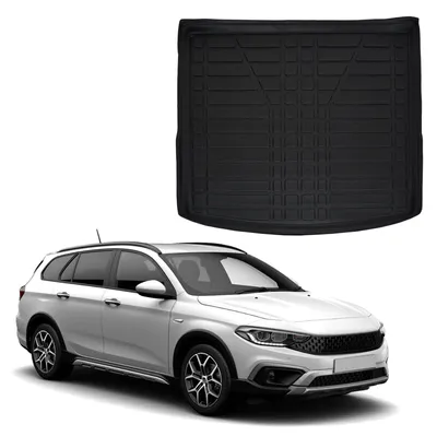 Image de Tapis De Coffre Sur Mesure Pour Fiat Tipo Cross Depuis 2022 Kombi, Noir, Antidérapant, Bord Haut, Toutes Saisons