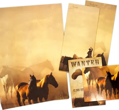 Produktbild von Briefpapier Pferde A4 (50 Blatt) beidseitig DIN A4 90g, inkl. Postkarten + Notizblock