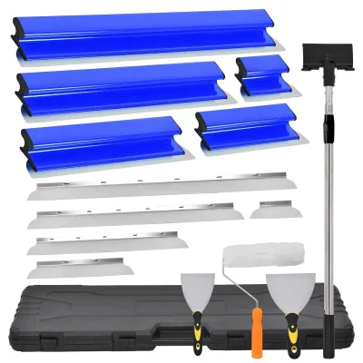 Immagine prodotto di Set di spatole per cartongesso e intonaco - 5 pezzi - Acciaio inossidabile - Lame flessibili - 25/40/60/80 cm - Per pareti interne - Blu