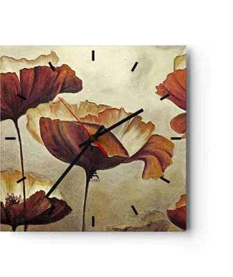 Produktbild von Wanduhr - Quadrat - Glasuhr - Mohn Blume Wiese - 30x30cm - Schleichendes Uhrwerk - Lautlos - zum Aufhängen bereit - Dekoration Modern - Wanddekoration aus Glas - C3AC30x30-3760