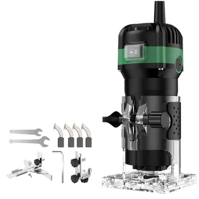Image de Fraiseuse électrique - Fraise à bordure - 800 W - 30 000 tr/min - Mandrin de 6,35 mm - Pour le travail du bois - Argent