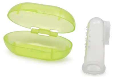 Produktbild von Silikon Zahnbürste mit einer Aufbewahrungsbox für Babys, eine Fingerzahnbürste