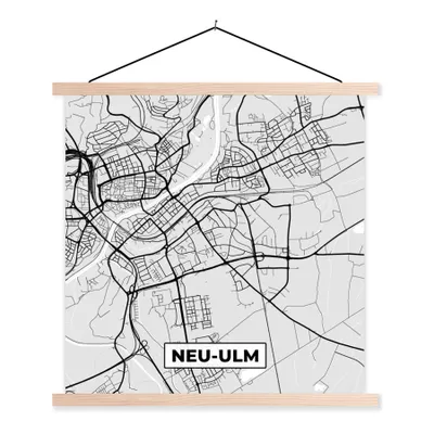 Produktbild von MuchoWow® Textilposter Stadtplan - Neu-Ulm - Deutschland - Karte 60x60 cm mit holzfarbenen Rahmen - Wanddekoration