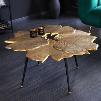 Produktbild von riess-ambiente Dekorativer Couchtisch GINKGO 95cm gold schwarz Metall Beistelltisch Tisch Kaffeetisch Ablagetisch Ablage