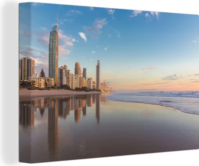 Produktbild von OneMillionCanvasses® - Leinwandbilder - 140x90 cm, Die Gold bei Sonnenaufgang und blauem Himmel in Australien, Wandbilder Kunstdruck Wanddekoration - Foto auf Leinwand -