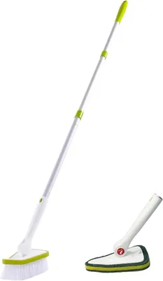 Produktbild von Bodenbürste, 48" langer einziehbarer Griff, wird mit 1 steifen Bürste und 1 Schwammbürste geliefert, leichte, abnehmbare Küchenbürste