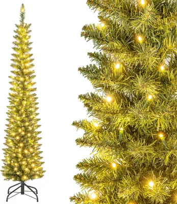 Produktbild von KOMFOTTEU Künstlicher Weihnachtsbaum mit Lichtern, Christbaum mit 390 Zweigspitzen & Metallständer, Partybaum aus PVC für Geschäfte, Haus, Büro (180cm)