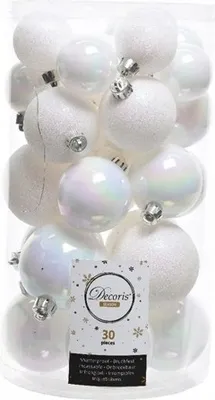 Immagine prodotto di Biglie bianche infrangibili per l'albero di Natale, set da 30. 4-6 cm