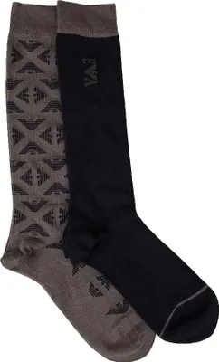 Immagine prodotto di Calze uomo EMPORIO ARMANI 2 paia di calze lunghe cotone con logo calzini articolo 302301 3F283 calza 2 pack long, OS-SIZE-S/L-MEX CH/G-EU 39/46-UK 5/12-USA 6.5/13.5, Cotone 72%,Poliammide 26%,Spandex 2%