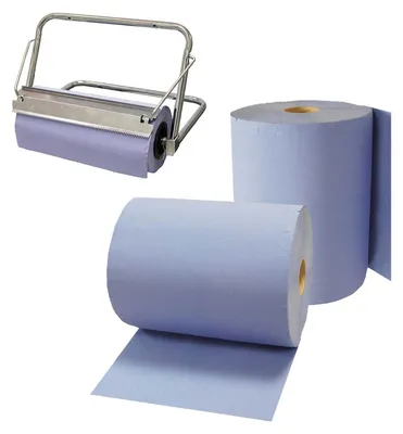 Zdjęcie produktu dla FRONTTOOL Rolka papieru czyszczącego Komfort niebieska 3-warstwowa 2x 500 arkuszy wraz z uchwytem ściennym | Rolka papieru | Ściereczka czyszcząca | Papier czyszczący | Rolka papieru czyszczącego