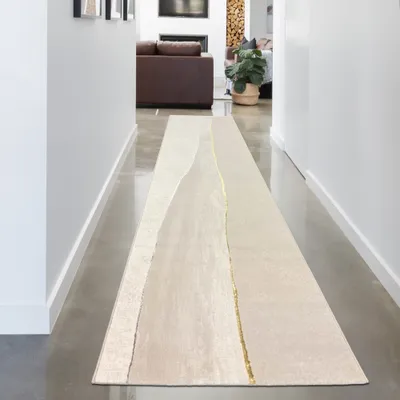 Produktbild von Glamouröser Wohlfühlteppich mit glänzenden Elementen in Silber Gold Größe - 80 x 300 cm