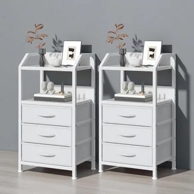 Productafbeelding van Feonase nachtkastje, set van 2 met 3 lades en een open vak, kleine commode en bijzettafeltje