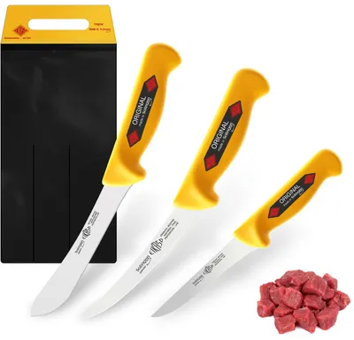 Produktbild von EIKASO Solingen Messerset 3 Teilig Schlachtermesser Set Metzgermesser mit ergonomischen Griff aus Molybdänstahl 1.4116 für Profis und Privat