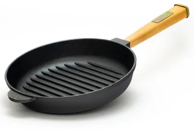 Produktbild von Ø26cm Grillpfanne Gusseisen Induktion Holzgriff Bratpfanne Pfanne Feuerpfanne