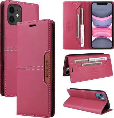 Produktbild von Handyhülle für iPhone 11 Hülle, Leder Flip Wallet Kartenfach Stand Schutzhülle Rot
