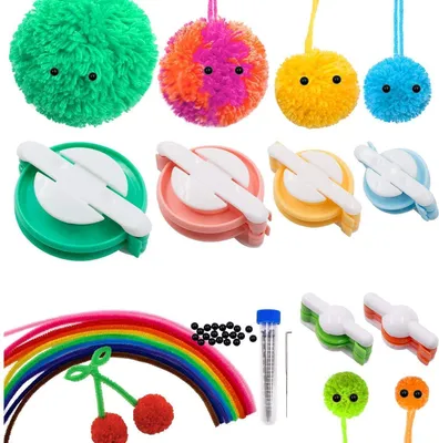 Produktbild von Pompom Maker Set 6 Größen Fluff Ball Weaver Handwerkzeug 10 Pfeifenreiniger 20 Augen