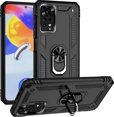 Obrázek produktu pro Pouzdro pro Xiaomi Redmi Note 11 Pro / Note 11 Pro 5G dvouvrstvé robustní, vojenská ochrana pouzdro s držákem prstenu a stojánkem černé
