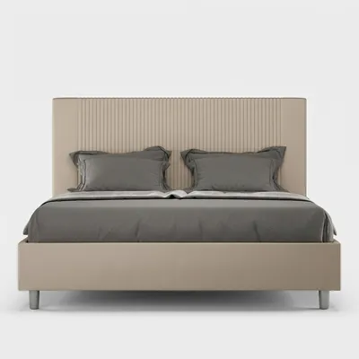 Produktbild von Modernes Doppelbett 160x200 mit Bettkasten in Kunstleder Goya M1 - Beige