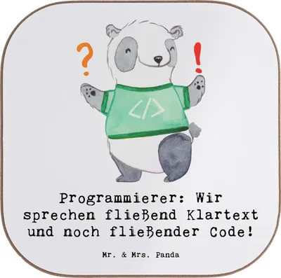 Produktbild von Mr. & Mrs. Panda Untersetzer Tasse Programmierer Codeflüsterer - Weiß - Geschenk, Tassenuntersetzer, Beruf, kreative Geschenke, für Gläser, personalisierte, Logik