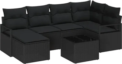 Image de Ensemble de Canapés avec coussin 7 pcs Noir polyrotin