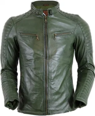 Produktbild von Biker Lederjacke Bikerjacke Echtleder Khaki grün gesteppt Stepp Tailliert Slim(XL)